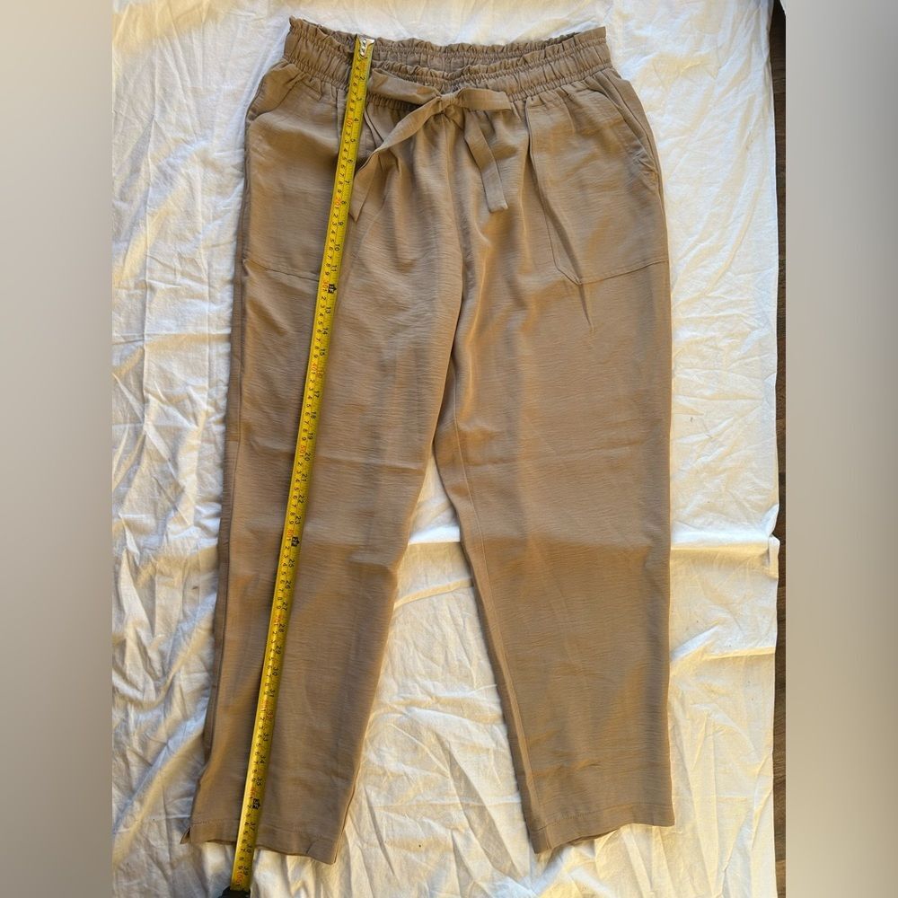 Unbranded Tan Jogger Pants Elastic Paperbag Waist Boho Casual Workwear 37x25 - Picture 4 of 12